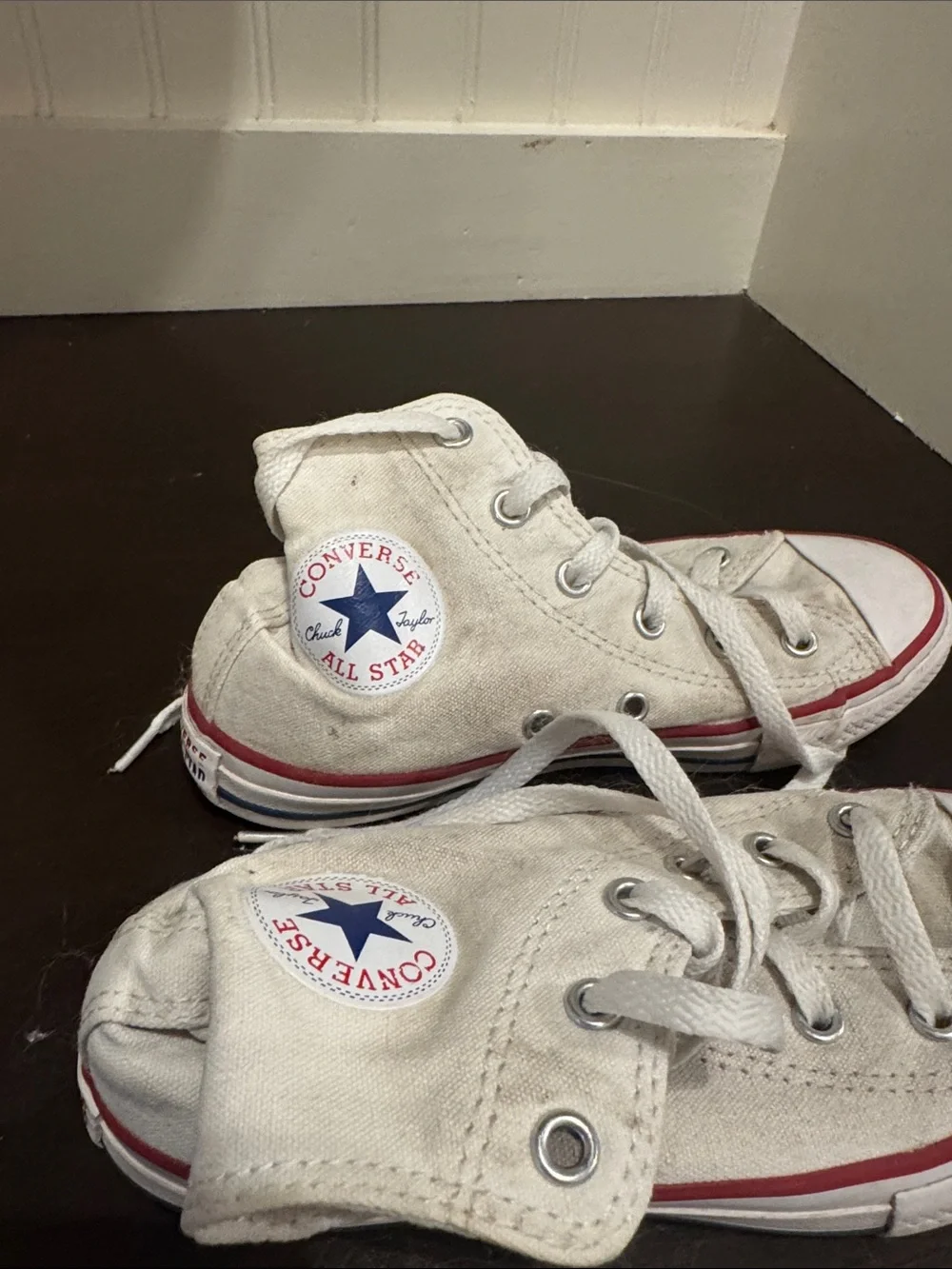 Converse White High Top Sneakers with Red Accent kids size 1